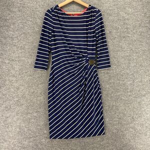 Jessica H Dress Women 6 Blue Striped Sheath Midi Zipper Lined Long Sleeve Casual
